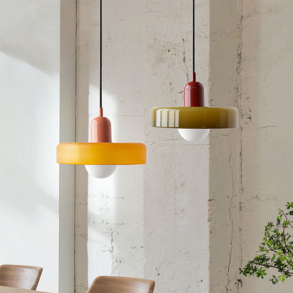 Bauhaus Glass Pendant Light with Stained Glass Design – Adjustable Kitchen Pendant Lighting in Multiple Colors and Sizes-1