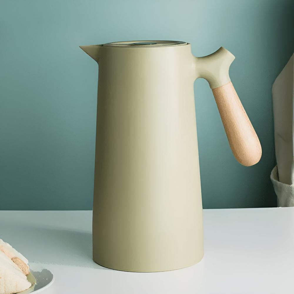 Insulated Coffee Carafe with Wooden Handle – 1L Stainless Steel Thermal Carafe for Hot and Cold Beverages-1