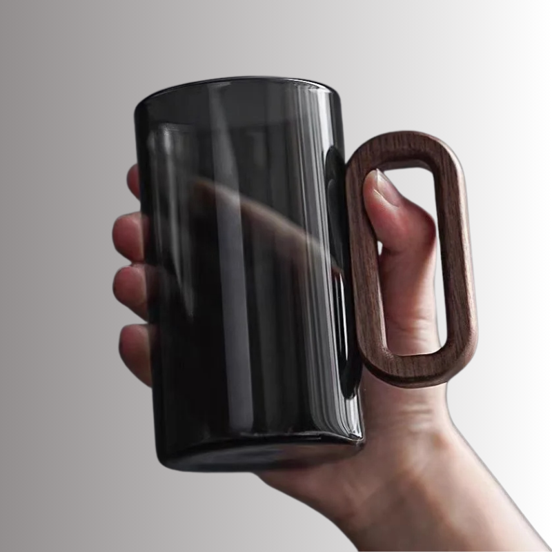 Lucente Tinted Glass & Walnut Mugs