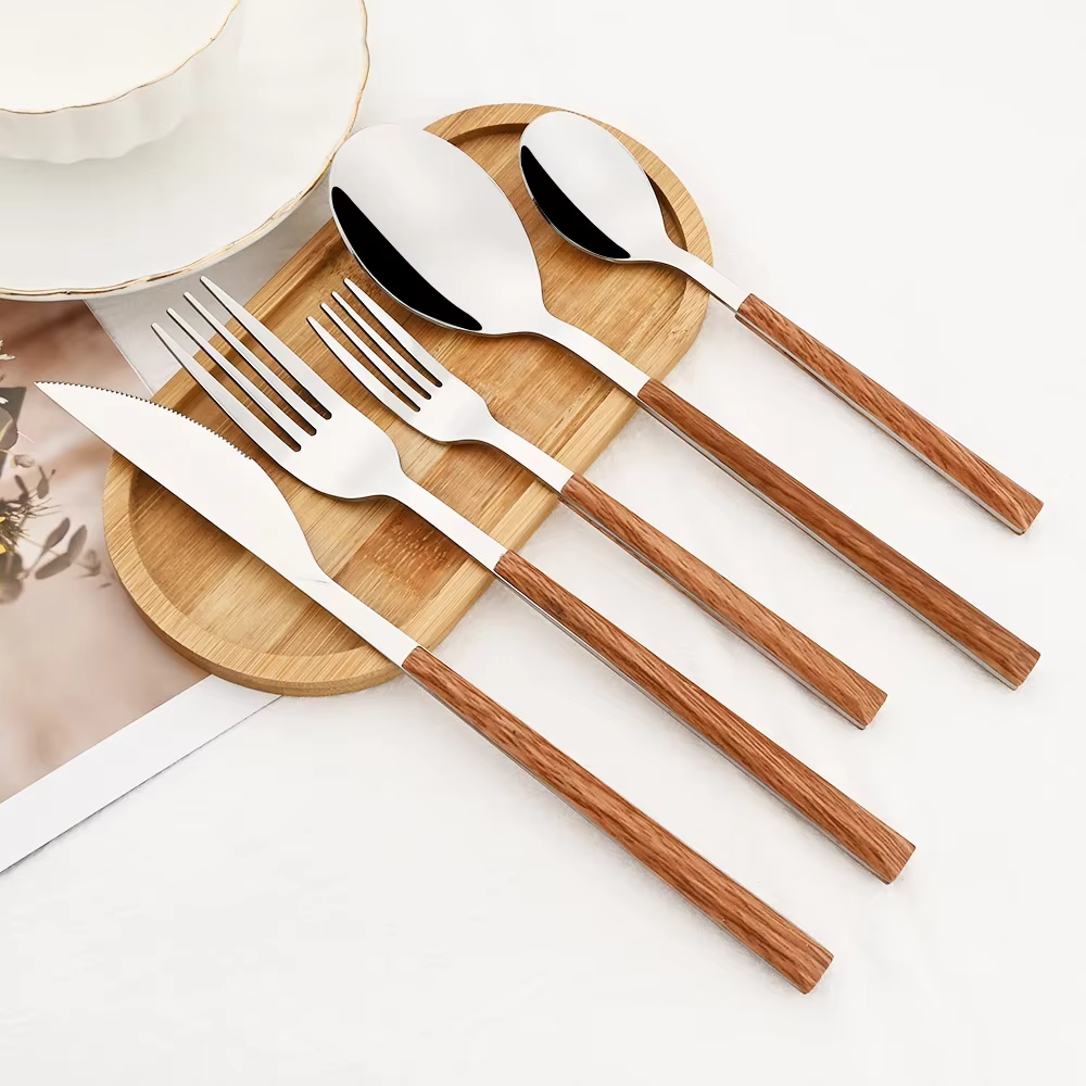 Luxury Cutlery Set – Elegant Stainless Steel Silverware Set with Wooden Handles, 18-Piece Dining Utensils for Casual and Formal Occasions-1