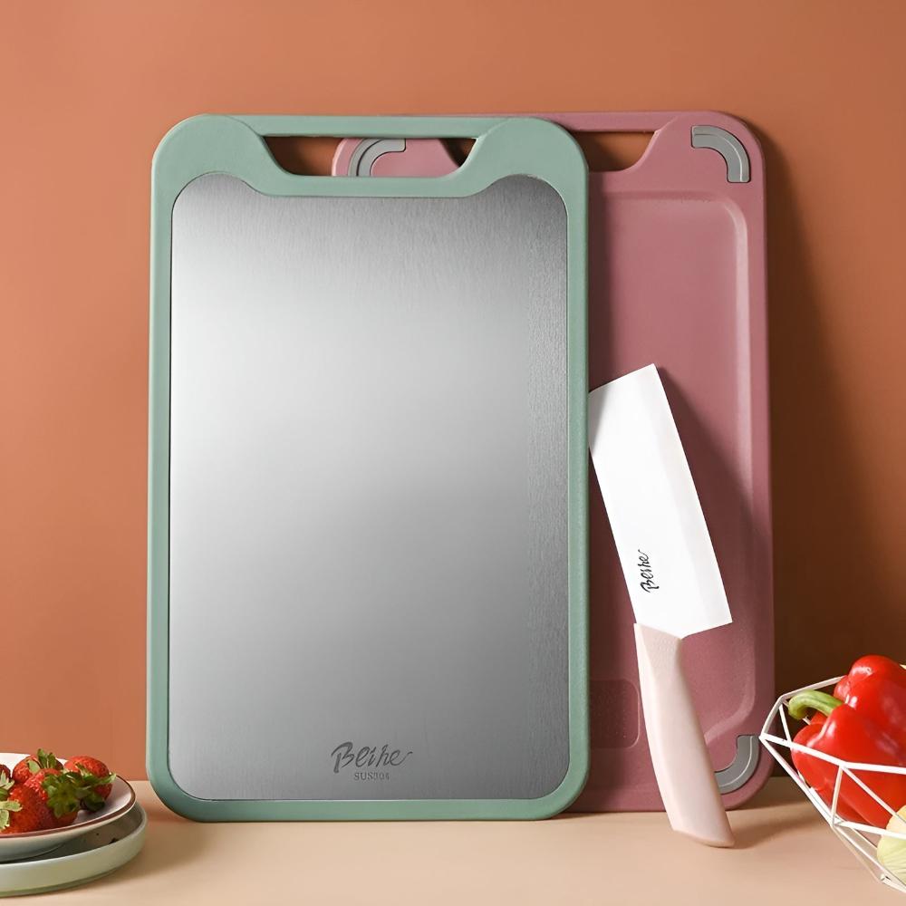 Double-Sided Stainless Steel Cutting Board with Antibacterial Surface and Integrated Garlic Grater - Durable and Easy to Clean-1