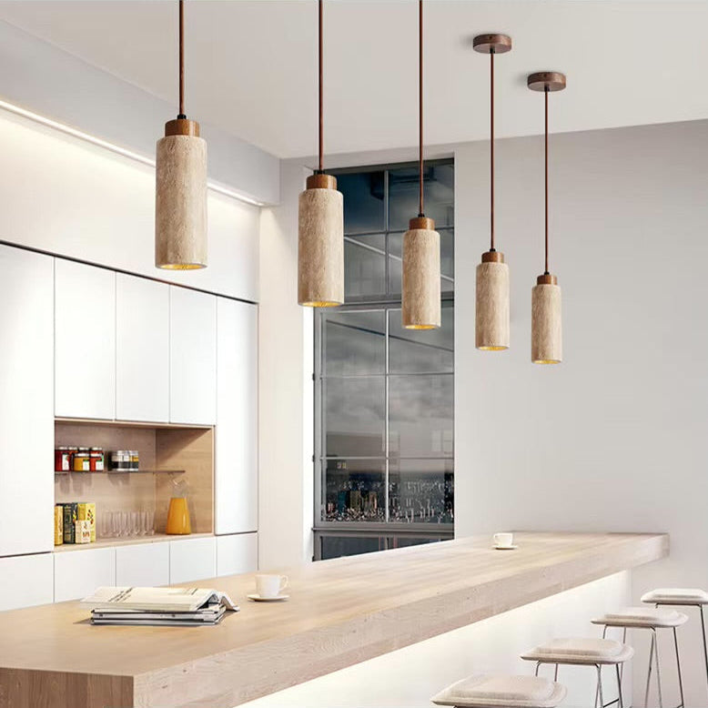 Elegant Travertine Pendant Lamp with Warm Yellow Finish – Modern Minimalist Hanging Light for Kitchen and Dining Areas-1