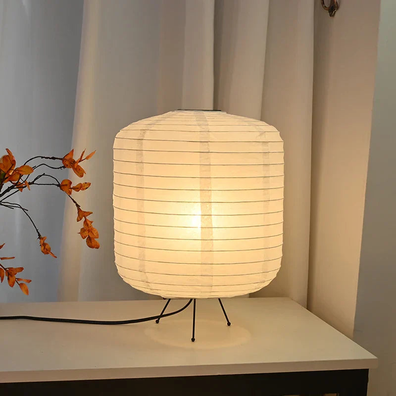 Handcrafted Japanese Rice Paper Table Lamp with Bamboo Frame – Minimalist Bedside Lamp for Soft Ambient Lighting-1