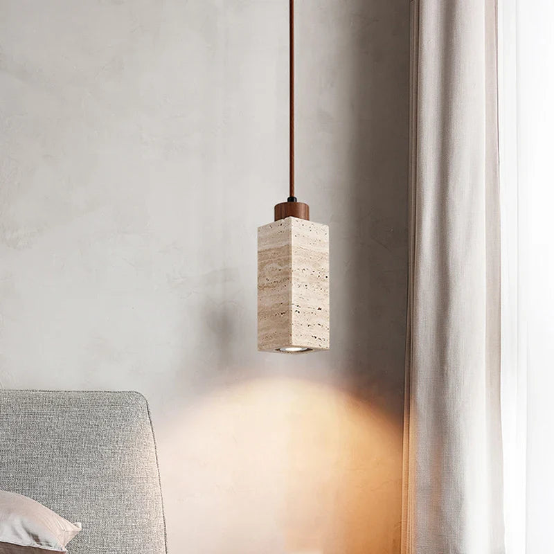 Elegant Travertine Pendant Lamp with Warm Yellow Finish – Modern Minimalist Hanging Light for Kitchen and Dining Areas-4