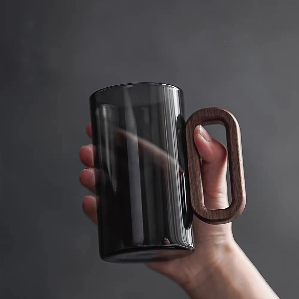 Rustic Glass Coffee Mug with Wooden Handle – 350ml Heat-Resistant Drinkware for Stylish Coffee and Tea-3