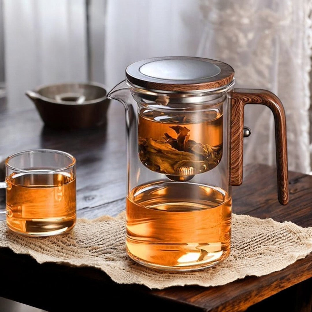 Magnetic Filtration Glass Teapot with Wooden Handle – Eco-Friendly Design for Pure Tea Brewing-1